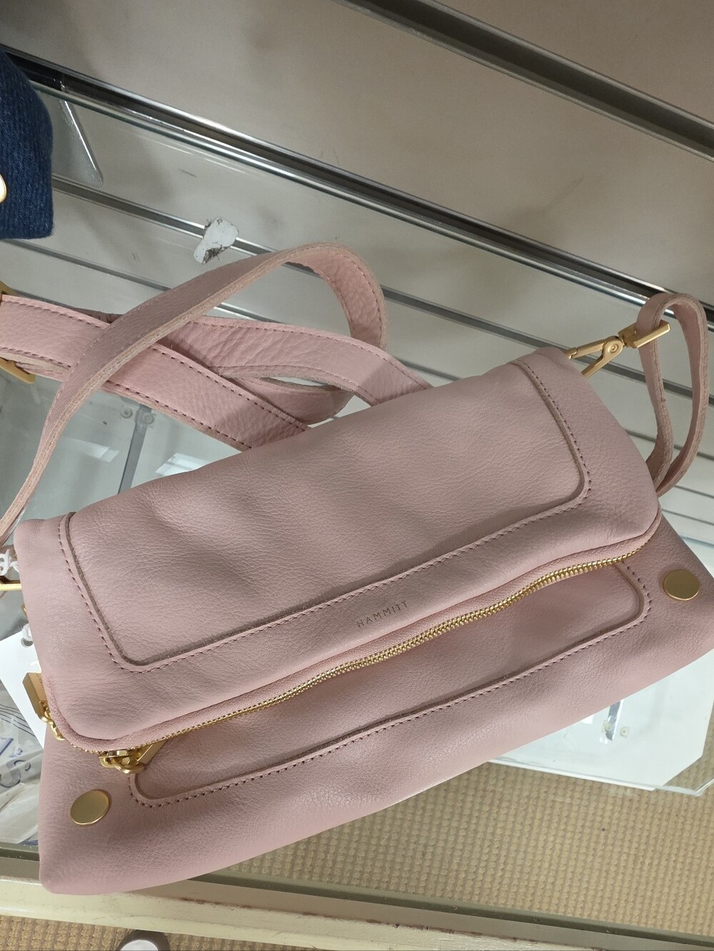 Hammitt Flamingo Leather Shoulder Bag with Gold Studs - Picture 6 of 10